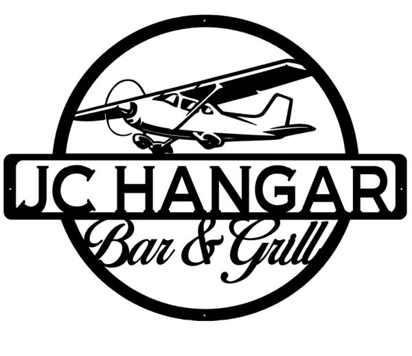 JC Hanger Bar & Grill signs in black