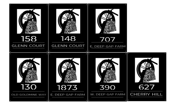 Water wheel address signs in copper